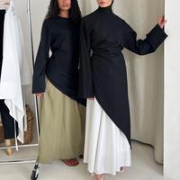 Nouvelle Collection 2026 : Ensemble Coordonné Modeste Asymétrique pour Femme Musulmane – Haut à Manches Longues et Jupe Longue Plissée