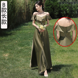 Robe <span class=keywords><strong>de</strong></span> demoiselle d'honneur vert foncé Logo personnalisé Robe <span class=keywords><strong>de</strong></span> soirée en satin Usine directement robe d'hôte longue glissante en gros - Product Image 6
