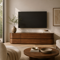 Meuble TV Moderne de Luxe 74 pouces, Console Multimédia en Bois à Profil Bas avec Extrémité Courbe pour Projet Villa Hôtel, Fabricant OEM/ODM