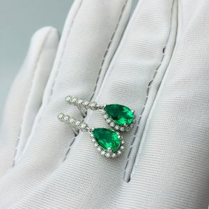 Pendientes de Esmeralda con Forma de Pera, Moissanita, Diamante de Laboratorio, Plata 925 para Mujer, Pendientes Largos, Plata de Ley 925 - Product Image 4