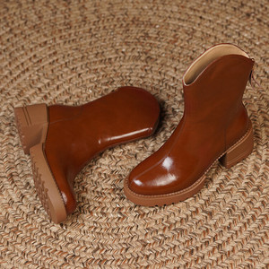 Fabrik preis Stiefeletten für Mädchen und Frauen halb kniehohe Stiefel Leder kurze Stiefel dicken Boden - Product Image 6