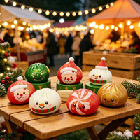 Boîte de jouets Squishy en forme de boulettes de Noël, 6 styles festifs en TPR à rebond lent, jouet anti-stress, boîte de présentation pour comptoir, vente en gros