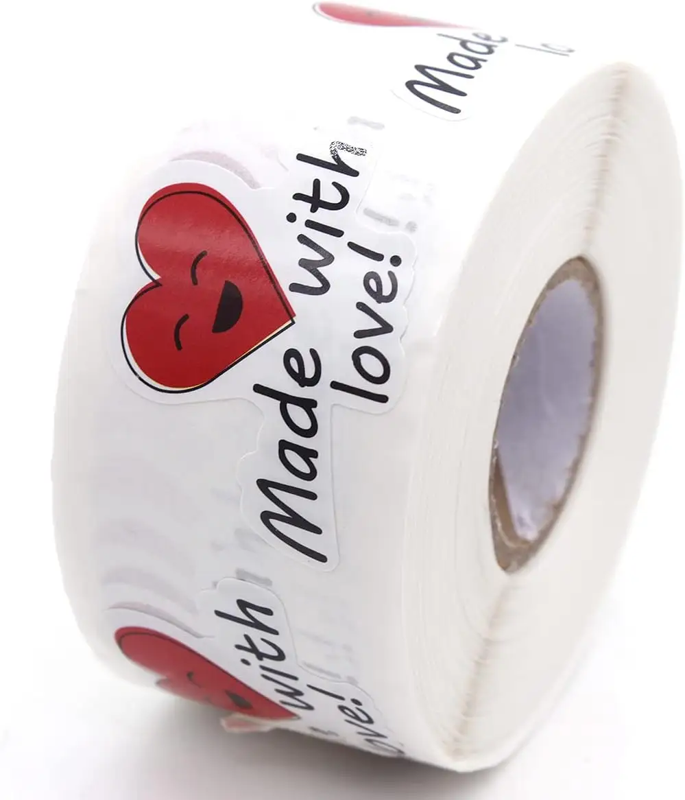 Küçük iş el yapımı ambalaj etiket küçük kırmızı kalp hediye etiketleri çıkartmalar kalpler düğün yıldönümü Favor çıkartmalar