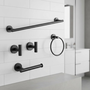 Ensemble d'accessoires de salle de bain élégants en noir mat, design contemporain pour l'organisation de la salle de bain - Product Image 1