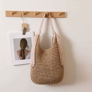 Summer Fashion Ribbon Shoulder Straw <b>Bag</b> New <b>Large</b> Capacity Solid Color Woven <b>Bag</b> Seaside Travel <b>Beach</b> <b>Bag</b> - Product Image 5