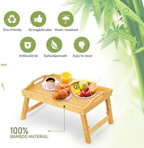 <span class=keywords><strong>Table</strong></span> de lit portable en bambou pliable et réglable pour ordinateur portable, idéale pour les collations, le café, les repas, le petit-déjeuner et le travail - Product Image 4