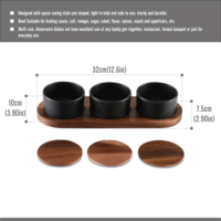 Ensemble de service en bois d'acacia de qualité supérieure pour 3 tasses avec plateau antidérapant et sous-verres en bois, idéal pour les fêtes ou l'hôtellerie