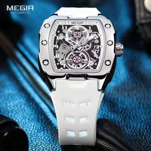 Gran oferta, nuevo reloj mecánico automático MEGIR 8602G para hombre, resistente al agua, luminoso, Tonneau, esfera, correa de goma, reloj de pulsera hueco - Product Image 6