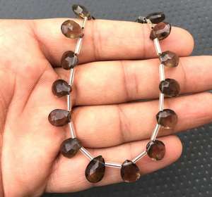 ลูกปัด Briolette ทรงลูกแพร์แบบเหลี่ยมเพชรพลอยควอทซ์สโมคกี้แท้21ชิ้นลูกปัดสีน้ำตาลอินเดียนผลิตจากลูกปัดหินคุณภาพสูง - Product Image 5