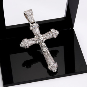 Pendentif Croix de Jésus en Or et Argent Bicolore avec Pierres Baguette Micro-Pavées en Zircon Cubique AAA de Haute Qualité, Bijou Charme Hip Hop Crucifix 3D - Product Image 6
