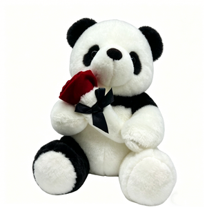 Coussin en peluche panda mignon personnalisé, rose rouge, doux, brodé 3D, anti-stress, cadeau Saint-Valentin, fausse fourrure, motif ours en relief - Product Image 1