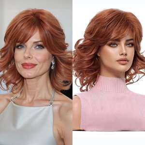 Perruque synthétique courte vintage style maman, en fibre haute température, avec filet rose, boucles pixie latines, pour femmes, usage quotidien et soirée - Product Image 1