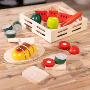 Eco Friendly <b>Wooden</b> Pretend Play Food Set with Cutting Fruits <b>Kitchen</b> <b>Toys</b> for Toddlers Kids OEM Accepted - Product Image 1