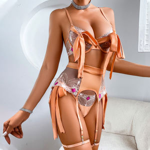 Bán Buôn Phụ Nữ Trưởng Thành Ren Sương Màu Cam Lụa Ribbon Đồ Lót Set Sexy Đồ Lót Thoải Mái Thoáng Khí Đồ Lót Sexy - Product Image 4