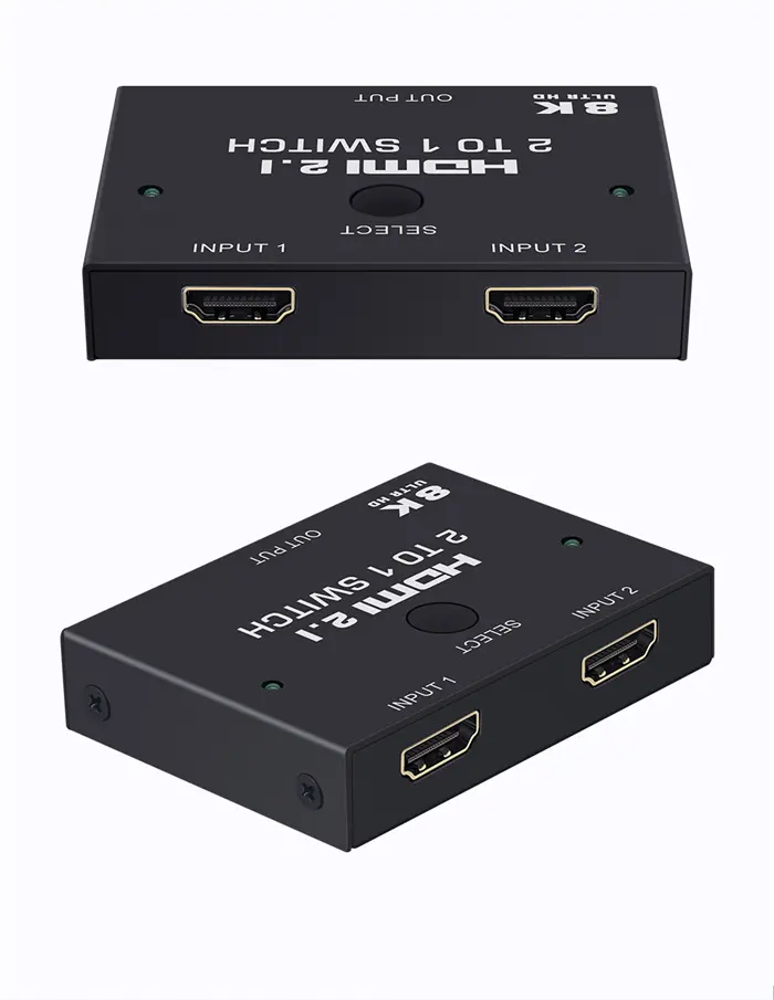 Support Vrr Hdr Allm 48Gbps 2 In 1 Two Input One Output Metal Shell 8K Hdmi 2.1 Switch 3 Port For Monitor