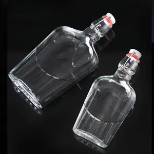 खाली 240ml 480ml पारदर्शी फ्लास्क फ्लैट स्विंग शीर्ष कांच की बोतल वोदका व्हिस्की शराब पैकिंग के लिए उपयोग