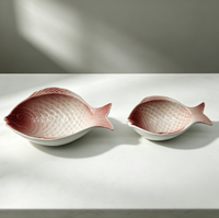 Ensemble de bols à sauce en céramique en forme de poisson, bleu dégradé et blanc, deux tailles, motif échelle en relief, pour la maison, la cuisine et la décoration de table