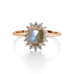 Bague de fiançailles en argent sterling 925 avec pierres précieuses Labradorite et CZ plaquées or - Product Image 1