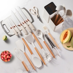 Wholesale 19 Pieces Silicone Kitchen Utensils Sets Spoon and Chopping Board Cooking <b>Tools</b> With Wooden Handle - Product Image 2