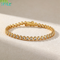 Bracelet tennis rond de 4 mm serti de zircone cubique, en laiton, bracelet tennis serti de zircone cubique, bijoux de mode pour femmes