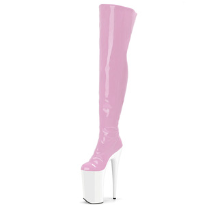 <span class=keywords><strong>Stivali</strong></span> Alti <span class=keywords><strong>al</strong></span> <span class=keywords><strong>Ginocchio</strong></span> in <span class=keywords><strong>Pelle</strong></span> Rosa con Plateau Alto 26cm per Travestiti, Ballerine di Pole Dance, Scarpe Fetish Sexy - Product Image 1