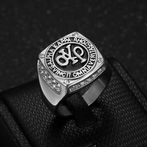 Bague pour homme Alpha Kappa Rho, plaquée or, acier inoxydable, design avec lettres en strass, bijoux cadeau - Product Image 3