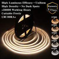 Bande lumineuse LED COB 480 LED 24V 12V 5V Mini découpable 90RA+ 4mm 5mm PCB en option IP20 IP65 IP67 Étanche pour escaliers, vitrines