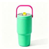 Tasse isotherme sous vide avec poignée et couvercle à clapet, mug de voyage pour café, thé, eau, compatible porte-gobelet de voiture