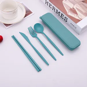 Sinh Thái Thân Thiện Rơm Lúa Mì Dao Kéo Đũa Nhựa Fork Spoon Travel Set Dao Kéo Phân Hủy Sinh Học