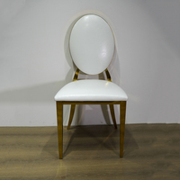Chaise de salle à manger portable moderne de style nordique, avec dossier rond en métal plaqué or et assise rembourrée blanche, pour salon et appartement