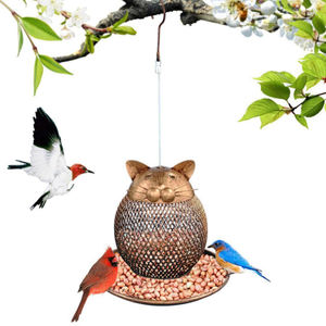Haustier produkte Niedliche Katzen form Eichhörnchen Proof Bird feeder Garten Eisen Vogelfutter Spender Hängende Metall Vogel häuschen Für Wildvogel - Product Image 2