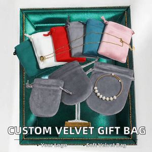 Pochette de rangement ovale en velours avec cordon de serrage, impression sérigraphiée du logo personnalisé, pour bijoux, cadeau pour boucles d'oreilles, taille personnalisée - Product Image 3