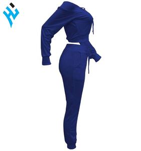 Venta caliente de alta calidad de las mujeres de invierno de cuello redondo de cultivos y Causal pantalones traje de sudor conjunto de moda último diseño chándal - Product Image 4