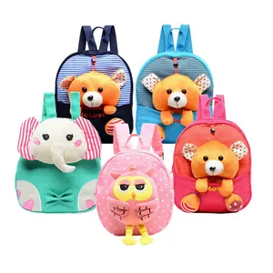 Wholesale High Quality 3D Plush Cartoon Animal Elephant Bear Owl School Bag Backpack For Kids