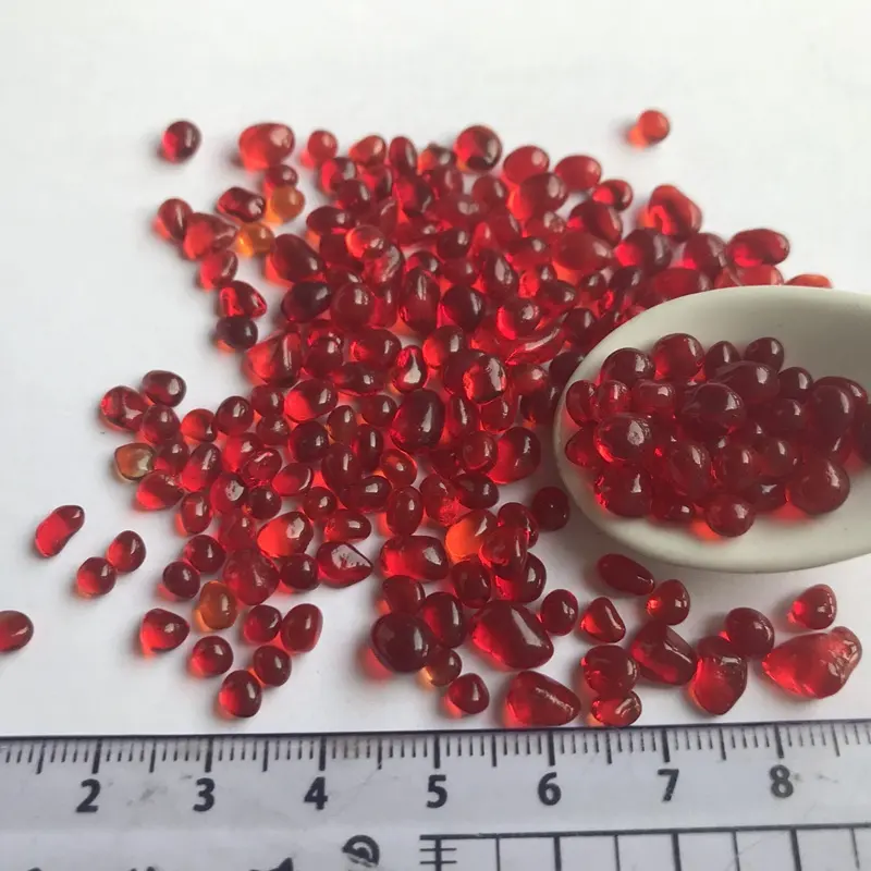 100% Recycled and tumbled Red glass beads for landscape mulch, water features, wedding decoration