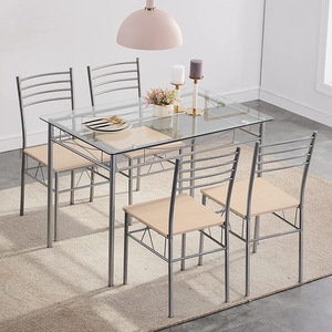 Glass-finished dining <b>table</b> and chair set, simple and elegant, suitable <b>for</b> home, <b>kitchen</b>, apartment, rental, and <b>small</b> - Product Image 2