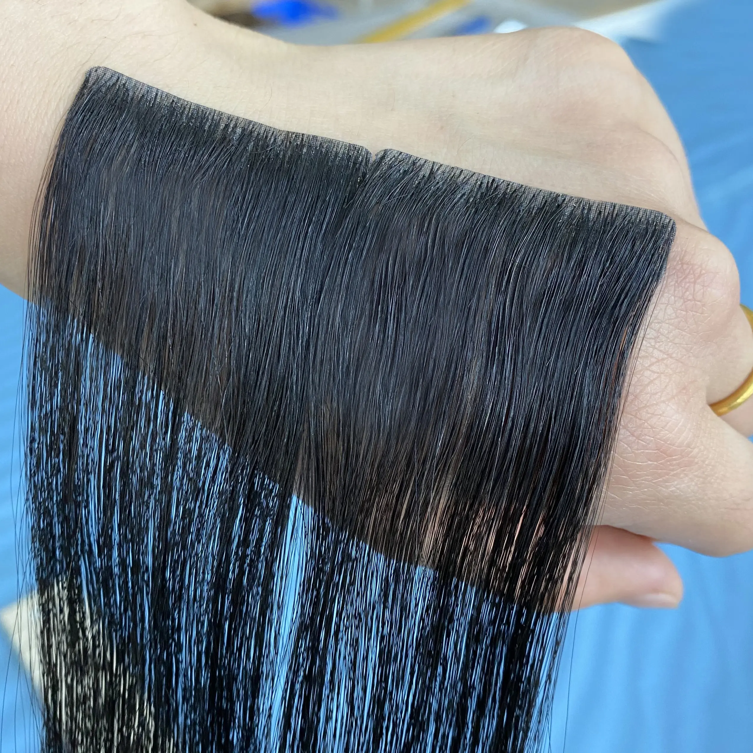 Unsichtbares nahtloses Klebeband Haar Hochwertige russische Nagel haut Haar verlängerungen Injiziertes Klebeband in Echthaar verlängerungen