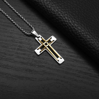 Liontin Salib Yesus Kristus Berongga Anti Karat Lapis Emas 18k Bahan Stainless Steel Perhiasan Fashion Berkualitas Tinggi Kalung