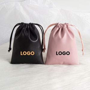 Sac cadeau à cordon personnalisé avec logo, en cuir PU noir, pour bijoux, emballage de voyage, imperméable, tendance, printemps-été, haute qualité - Product Image 3