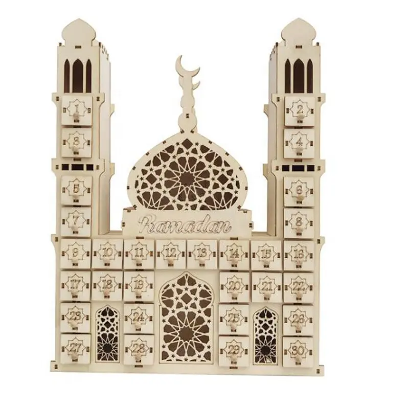 Pendentifs artisanaux Eid Mubarak, bricolage DIY, accessoires pour fête musulmane du Ramadan Kareem, calendrier compte à rebours en bois