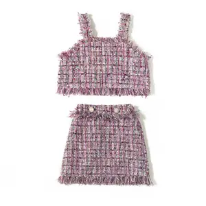 2020 corea Bambini Dei Vestiti Dei Bambini 2 Pezzi Nappa Carro Armato Top Tweed Bambini di Lusso Vestiti del Pannello Esterno di Autunno Set