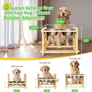 Support de gamelle pour chien en bois réglable en hauteur, double distributeur de nourriture, station d'alimentation en bambou pour chiens - Product Image 4