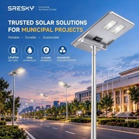 Lampadaire Solaire SRESKY 100W 140W 160W 200W, Hauteur d'Installation 10M 12M, IP66, Capteur PIR, Panneau Monocristallin Haute Puissance