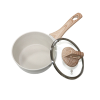 Ensemble de casseroles en aluminium antiadhésif blanc de qualité supérieure avec poignée en bois, double fond, 17 pièces, pour cuisine minimaliste à domicile