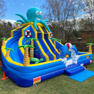 Castillo inflable gigante para niños, con tobogán acuático inflable con forma de pulpo y piscina, ideal para fiestas de verano al aire libre. - Product Image 2