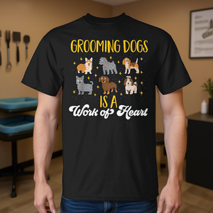 <b>Dog</b> Grooming <b>T</b>-<b>Shirt</b> For <b>Dog</b> Groomers Work Of Heart Design Black Unisex Adult Size - Product Image 3