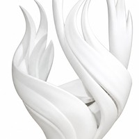Statue décorative abstraite en résine blanche, motif flamme et pétale, finition mate durable, pour hôtels et espaces commerciaux, vente en gros