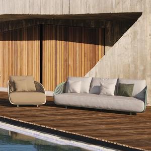 Conjunto de sofás de jardín con estructura de aluminio resistente a la intemperie en forma de L para villa, patio, casa de huéspedes, hotel, cafetería - Product Image 1