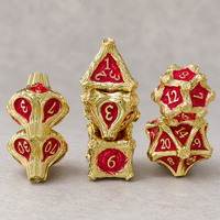 Jeu de dés en métal doré et rouge à bords tranchants, polyédriques pour RPG (D4, D6, D8, D10, D12, D20), motif branche de forêt, pour jeu de société