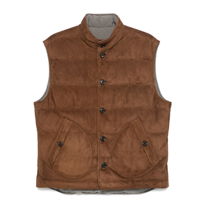 Custom Stand Collar Button Up Wildleder Gilet Quilted Design Duck Down und Feather Filling Puffer Weste für Männer - Product Image 1